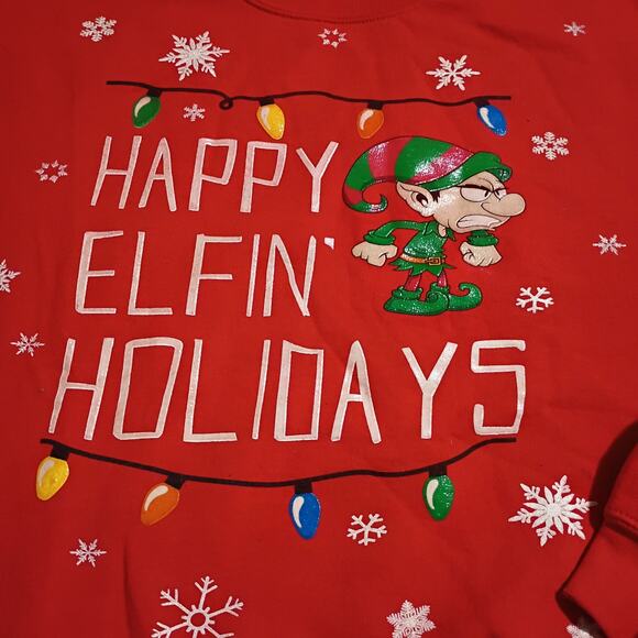 Ugly Christmas Sweatshirt Men's L HAPPY ELFIN HOLIDAYS Puffed Details Red - Picture 2 of 10